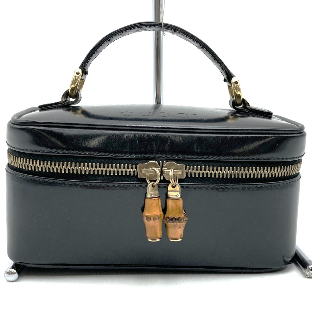 GUCCI グッチ バンブー 車寄せ 小入れもの メイクBOX バニティバック 専売特許なめし革 黒いこと レディース【中古】