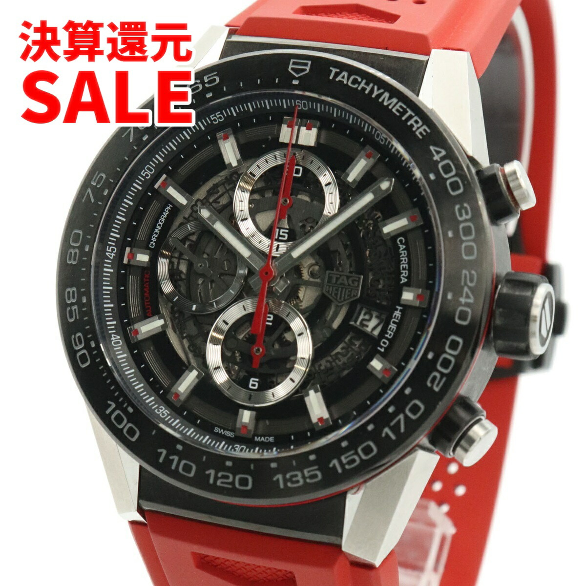 美品 TAG HEUER タグホイヤー カレラ キャリバーホイヤー01 CAR2A1Z 腕時計 自動巻き ラバー レッド ブラック メンズ【中古】|Brand Shop Ring