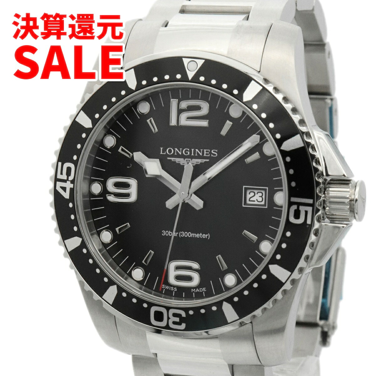 美品 LONGINES ロンジン L3.740.4.56.6ハイドロコンクエスト 腕時計 QZ ブラック メンズ【中古】｜Brand Shop Ring