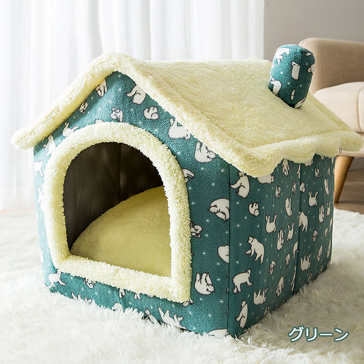 楽天市場 ペットハウス ドーム型 折畳み式 猫 犬 猫ハウス クッション付き 室内用 通年 ペットベッド 寒さ対策 保温防寒 冷房対策 犬ハウス 犬小屋 小型犬 子犬 猫用 三角屋根 ペット用品 暖かい 休憩所 Mサイズ 36 44 39cm リンゴ８