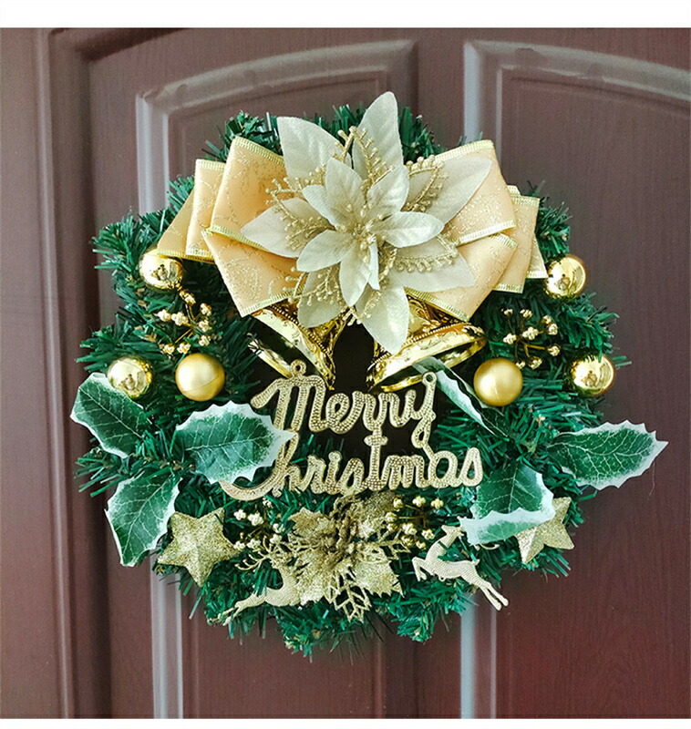 クリスマス リース 30cm クリスマス花輪 オーナメント 飾り かわいい 壁掛け ドアチャーム 玄関 ドア インテリア リボン 花 鈴 ベル 品質満点