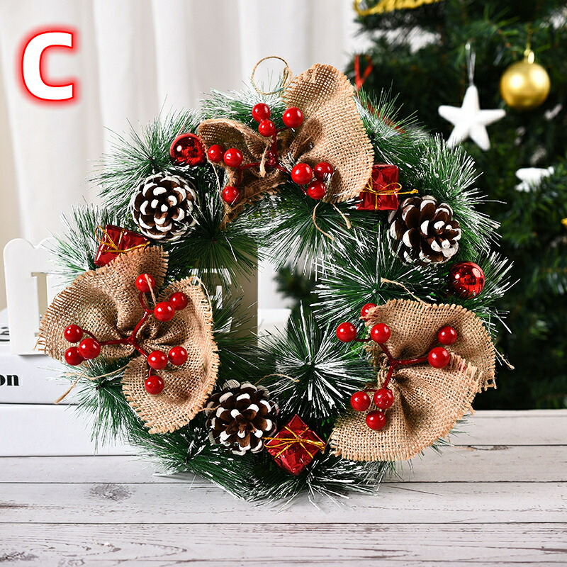 クリスマス リース 30cm クリスマス花輪 オーナメント 飾り かわいい 壁掛け ドアチャーム 玄関 ドア インテリア リボン 花 鈴 ベル おまけ付