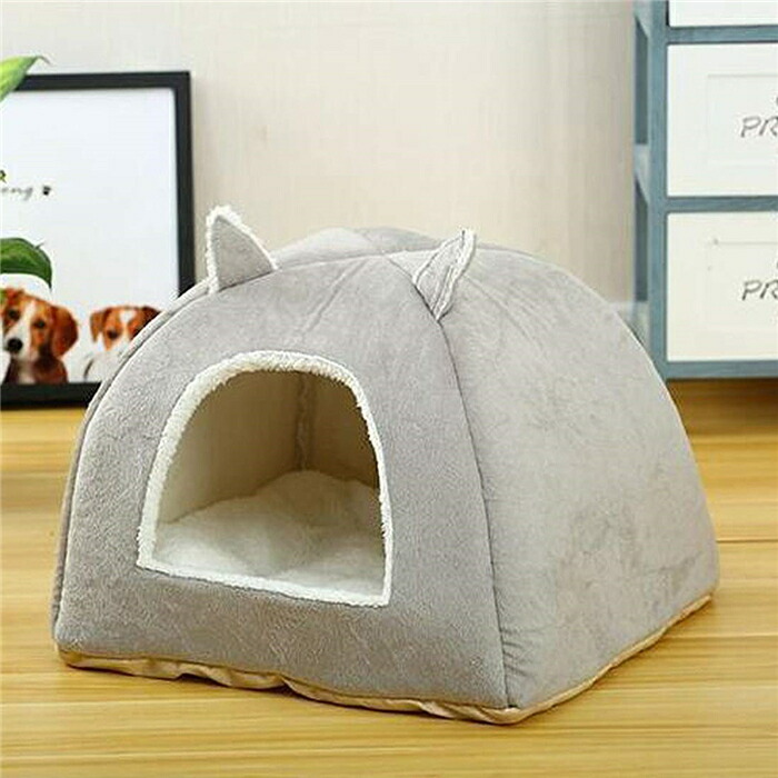 楽天市場 ペットハウス ドーム 犬ハウス 犬用 ハウス 小型犬 猫 猫ベッド 犬ベッド ペット用 冬 冬用 ドーム型 おしゃれ 中型犬 ネコハウス ふわふわ キャットハウス 可愛い マット付き ベッド グレー Vooph