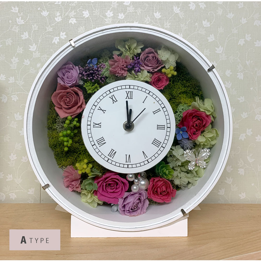 プリザーブドフラワー 時計 フレーム入り 花時計 時計 壁掛け おしゃれ 置時計 ブリザードフラワー ギフトにもおすすめ Relentlessvb Com
