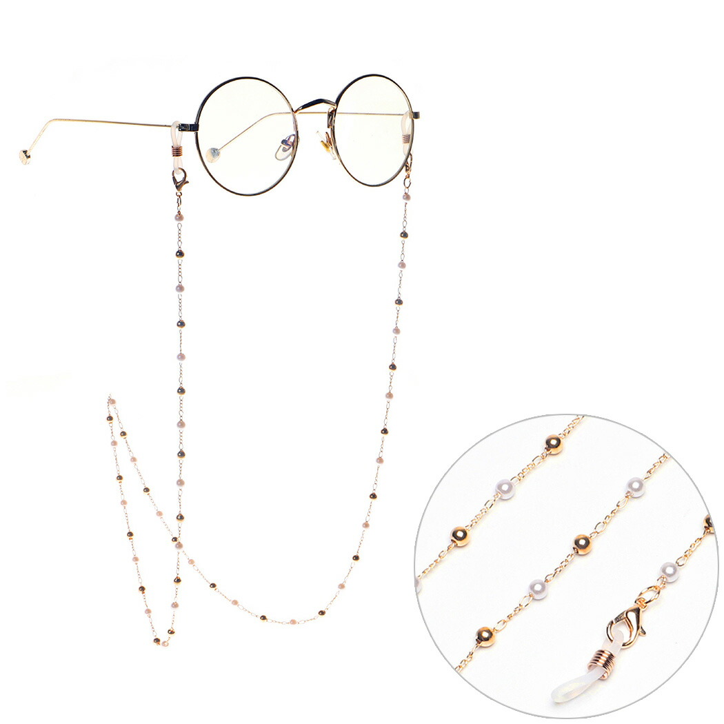 楽天市場 大人気 オシャレ ファッション パール 丸玉 ボール メガネチェーン メガネストラップ メガネホルダーチェーン 眼鏡 グラスコード ロングネックレス 送料無料 即日発送 Rinma