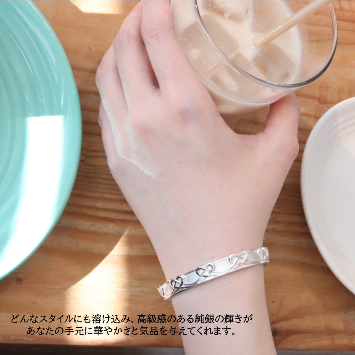 GratefulHeart【バングル】レディース太めハートシルバーアクセサリージュエリーブレスレット8mm