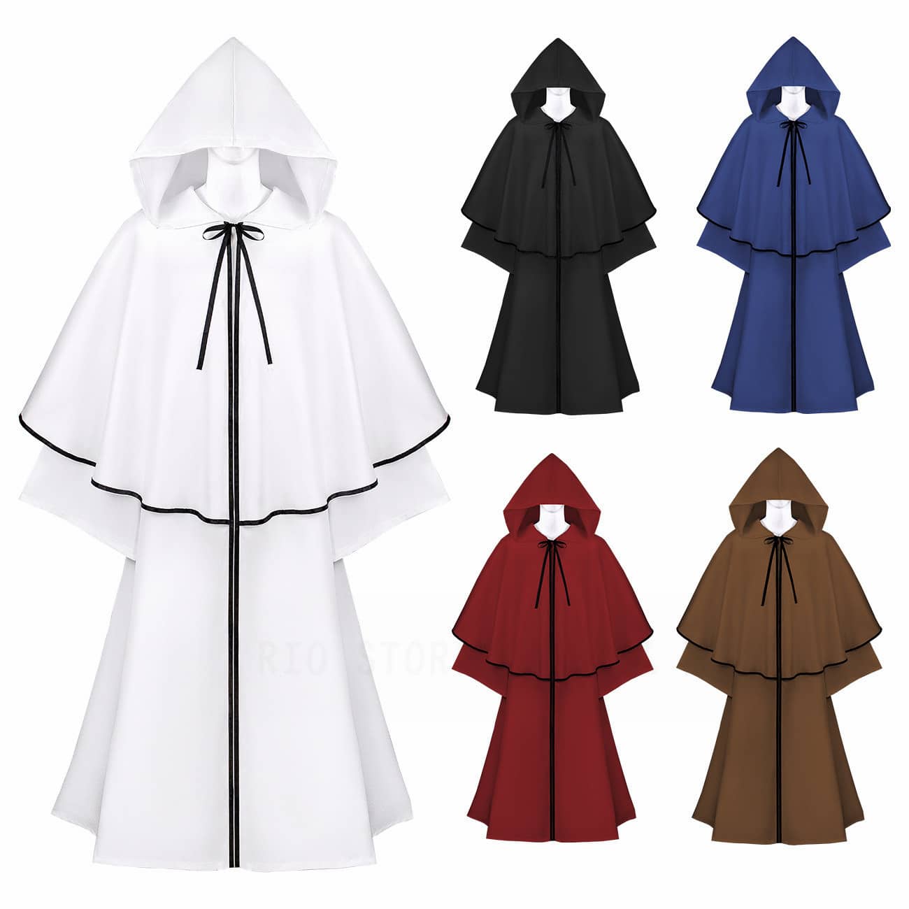 楽天市場】ハロウィン 白 青 黒 レッド ブラウン マント フード付き
