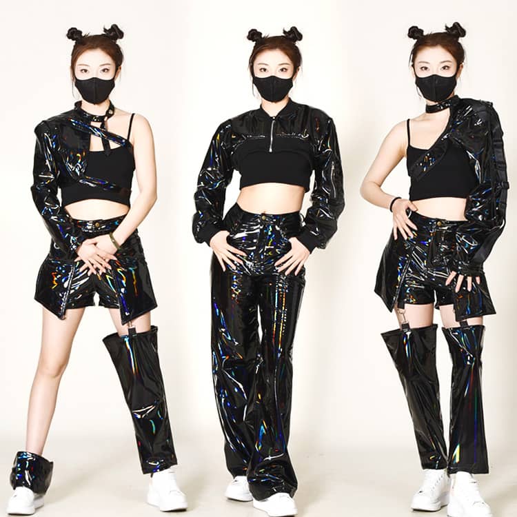 成年者 韓国 社交ダンス御召しもの 黒 セットアップ レディース まがい物 なめし革 キッズ  御居処跳ねる 社交ダンス御召しもの うしろ帯 ズボン下 上下仕掛ける ズージャー  k-pop 偶像御召しもの 盛りだくさん 今めかしい JAZZ  DS公演服 トップス ズボン 一こま服 訓練を受ける着
