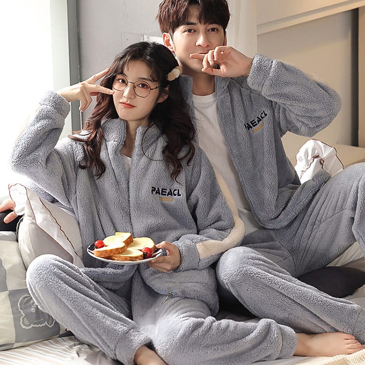 ペアルック カップル ルームウェア 前開き パジャマ ペア 冬 もこもこ 結婚お祝い プレゼント ペアパジャマ 長袖 裏起毛 部屋着 あったか 恋人 夫婦 お揃い ギフト 上等な
