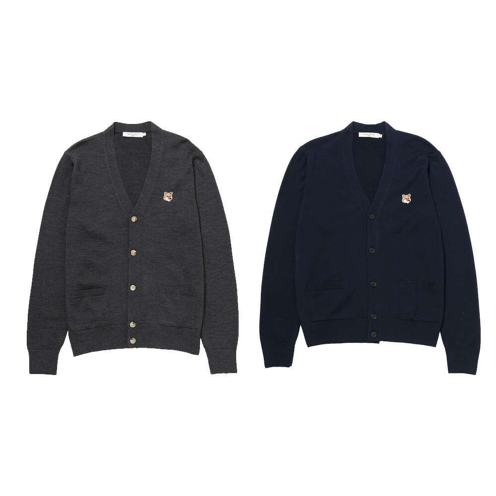 MAISON KITSUNÉ（メゾンキツネ）ブラック Vネック カーディガン MAISON KITSUNE メゾンキツネ Vネック カーディガン FOX HEAD