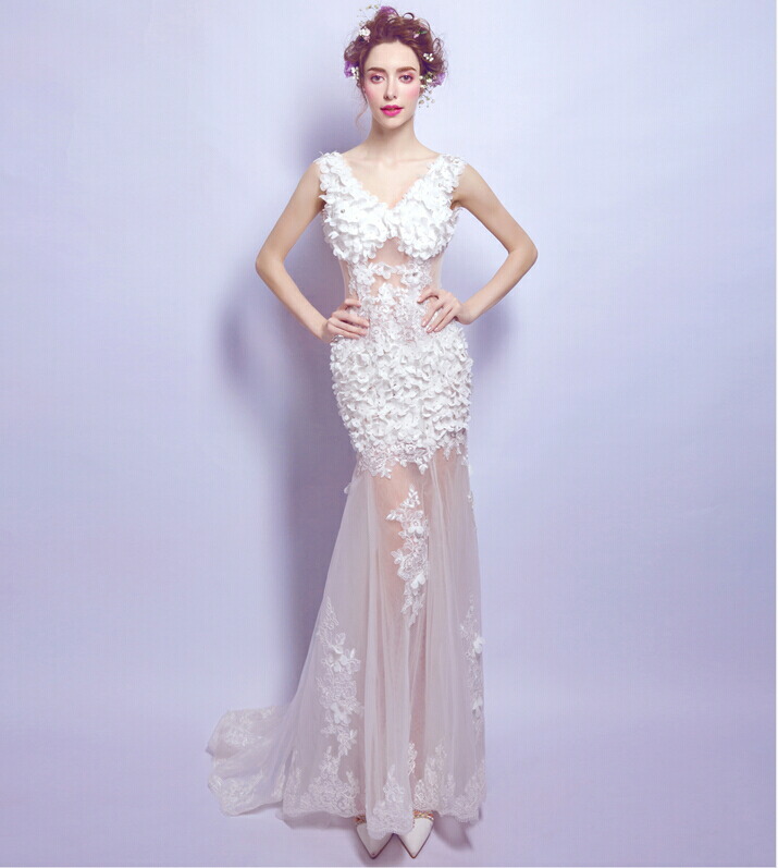 Riricollection Mermaid Wedding Dress Sexy White A Line Dress