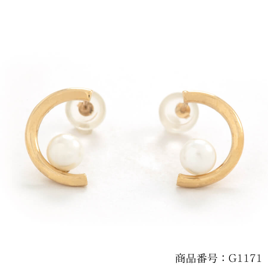 ピアス ゴールド pierce K10ゴールド アレルギー対応 半円 ゴールドライン パール レディス 女性用 10金 10K イエローゴールド