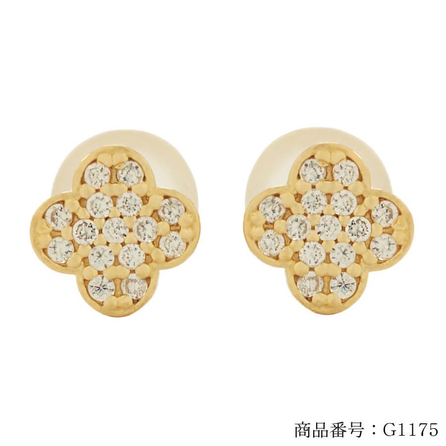 ピアス ゴールド pierce K10ゴールド アレルギー対応 ピアス 四つ葉 クローバー フラワー レディス 女性用 10金 10K イエローゴールド|18金ネックレスのゴールデンリバー
