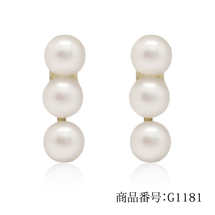 ピアス ゴールド pierce K10ゴールド アレルギー対応 パール 3連パール レディス 女性用 10金 10K イエローゴールド