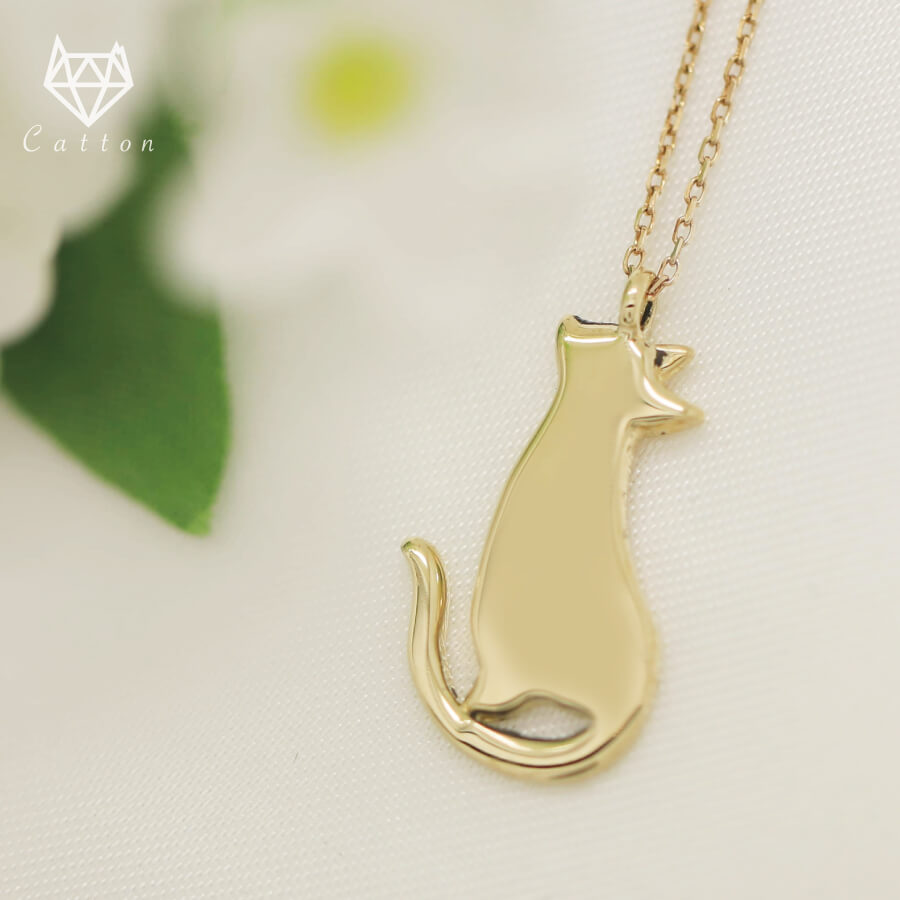 猫 ネックレス K18 K10 ネコ cat おすわり猫 猫シルエット 刻印 18金 10金