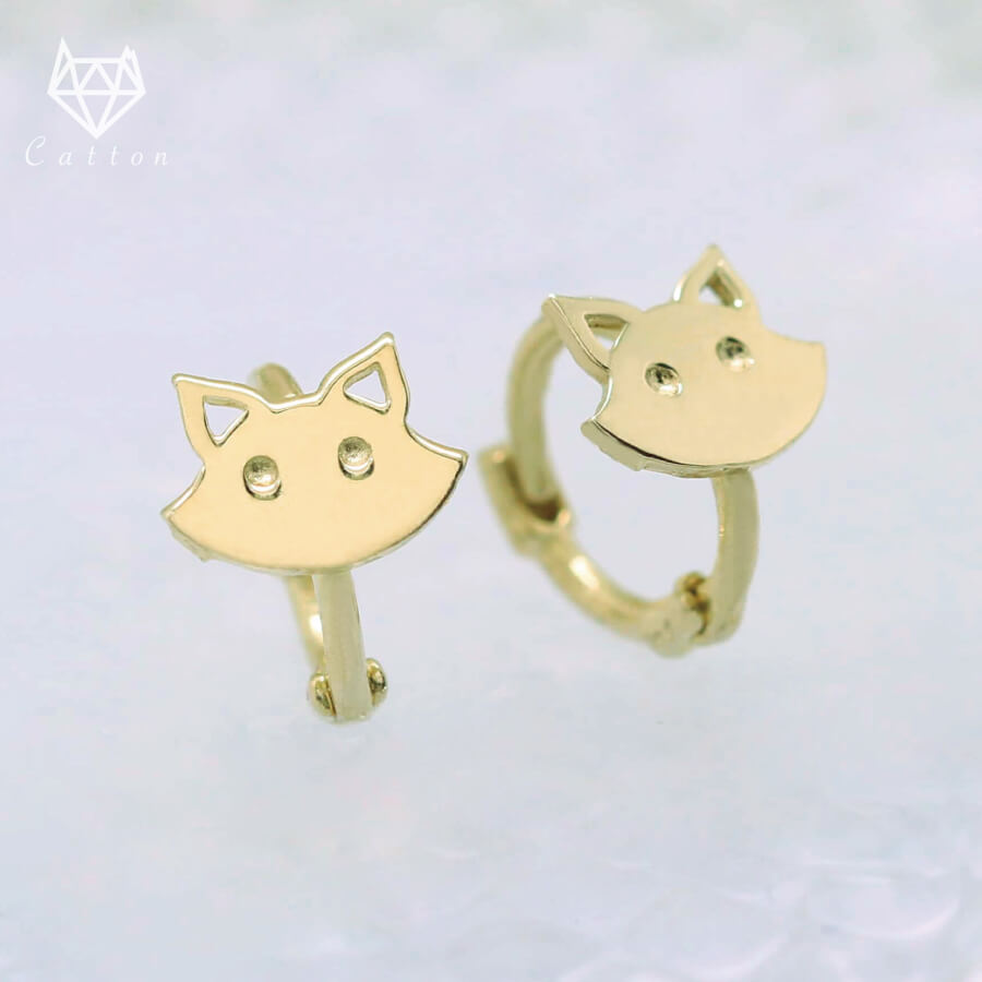 ピアス ゴールド pierce K10ゴールド ミニフープ 猫ピアス レディス 女性用 10金 10K イエローゴールド アレルギー対応