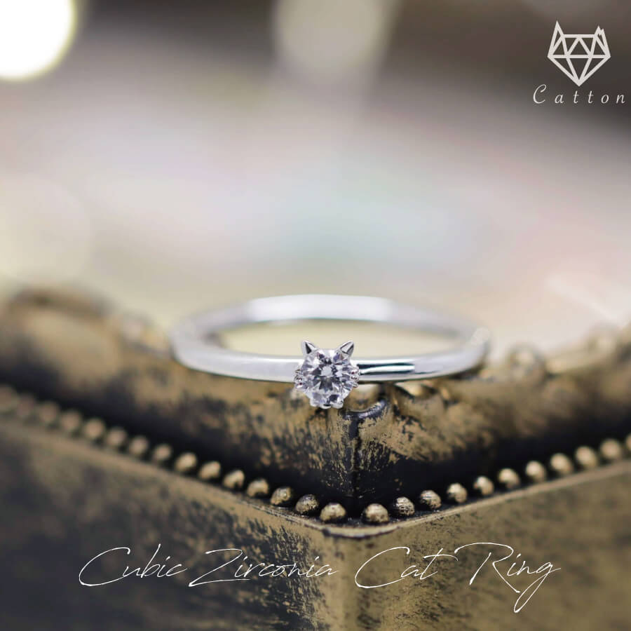 一粒 ネッコレスリング リング 猫 キュービックジルコニア 指輪 キャット 猫 リング ring cat