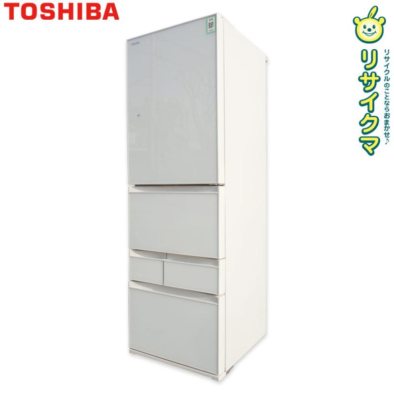 【中古】M▽東芝 冷蔵庫 411L 2021年 5ドア ガラスドア VEGETA 自動製氷 幅60cm 真ん中野菜室 一気冷凍搭載 GR-S41GXV ■大型商品・送料別途必要■ (35020)