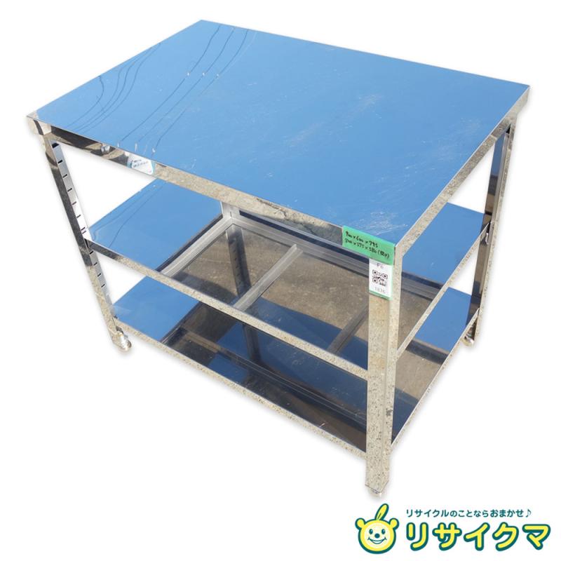 【中古】M▽業務用 厨房 作業台 棚 ラック シェルフ ステンレス 幅900×奥行600×高さ795 ■大型商品・送料別途必要■ (Fe1876)