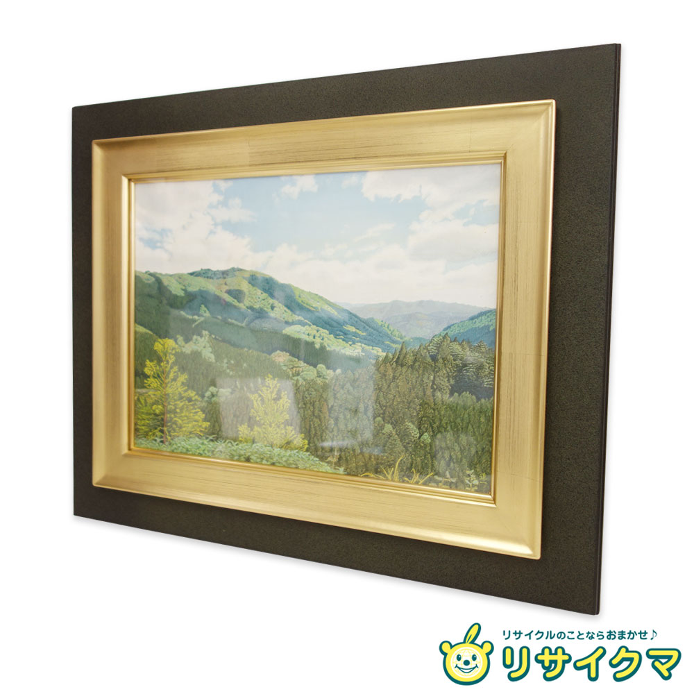 【中古】【真作】M▽本松進一 新緑風景 花背峠 8号 サインあり 保証書付 油彩 絵画 額装 額縁 ■送料無料対象外・送料別途必要■ (40088)｜リサイクマのリサイクルショップ