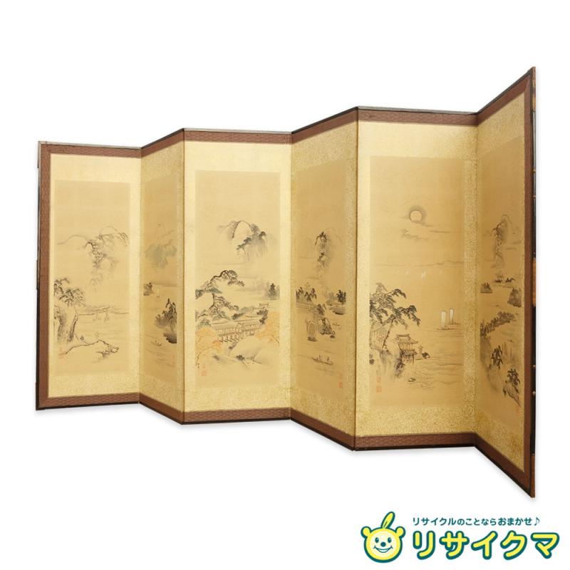 【中古】K▼屏風 六曲 一隻 重要人物景色見晴らし図 ■大型商いもの・貨物輸送別途止むを得ず■ (39803) インテリア・寝具・収納-間仕切り-屏風