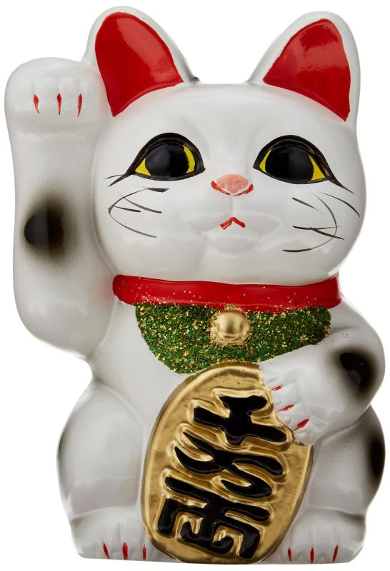 白 小判猫 4号 お金を招く右手 招き猫 常滑焼