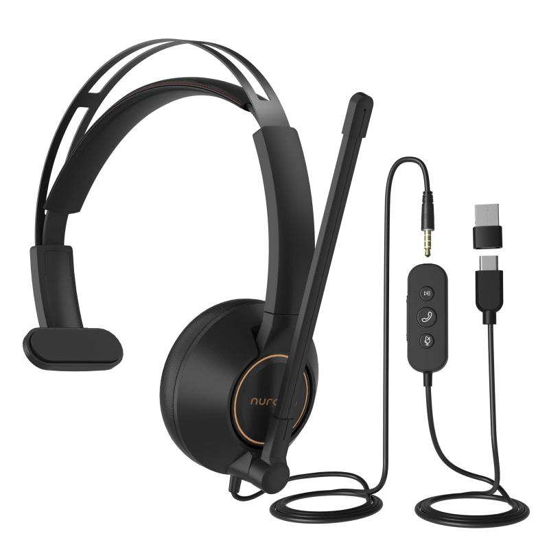 Nuroum PC ヘッドセット 有線 マイク付き USB ヘッドホン ノイズキャンセリング 両耳 ヘッドフォン ミュート機能 手元コントローラー リモートワーク Web会議用/zoom用/switch用ヘッドセット 昇級