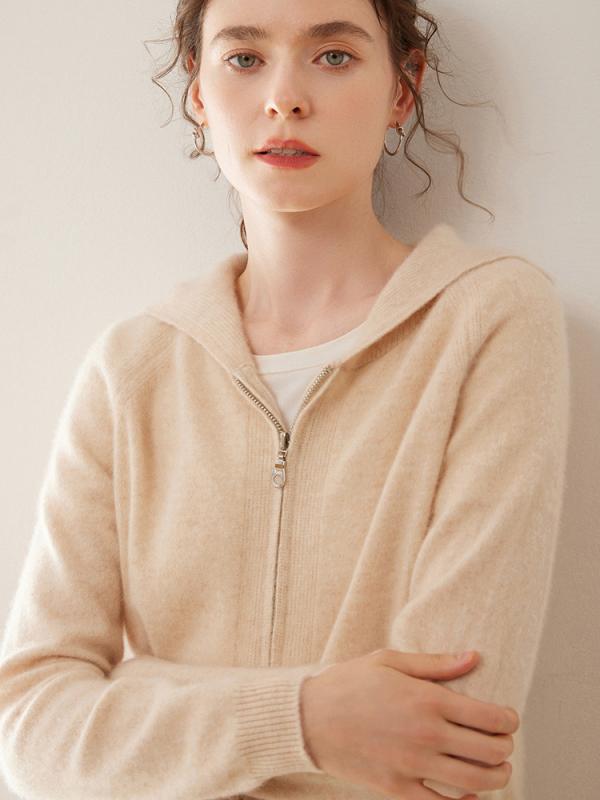レディース ジレー ボンネット付き添い人 ファスナー カシミール 100% 野羊 カシミール ゆったり 編み物 アウター 生あたたかい 軽さ 普段使い走り 伸縮性 飛び切り感 生まれ変わり衣料繊維