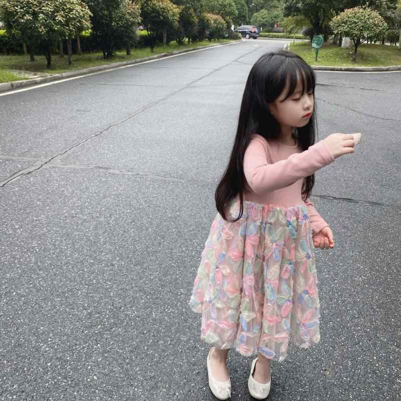ワンピース 女の子 秋冬 長袖 刺繍 ベルベット チュールスカート プリンセス 柔らかい素材 かわいいスタイル