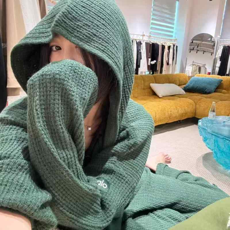 レディース ワッフル ニット カーディガン フード付き フルジップ ゆったり 日系 スタイル スリム フィット アウター 軽量 伸縮性 普段使い