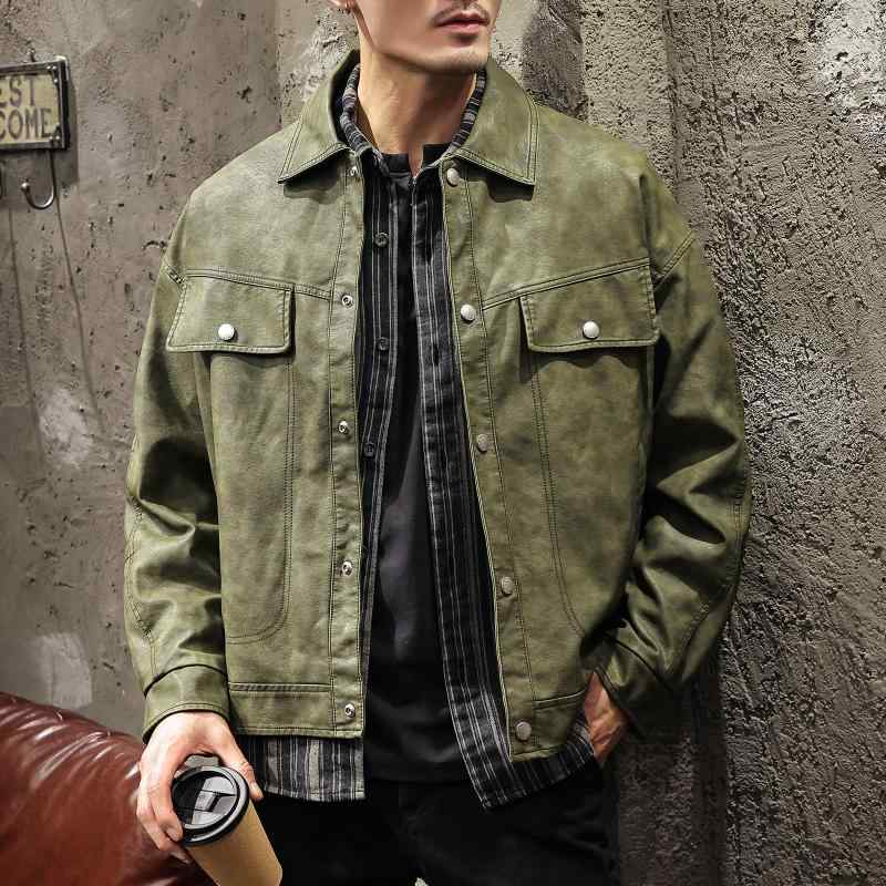 男性用 アメリカン レトロ バイカー PU レザー ジャケット 秋冬 ゆったり スタイル カジュアル ストリート ファッション 合成皮革 軽量 クール
