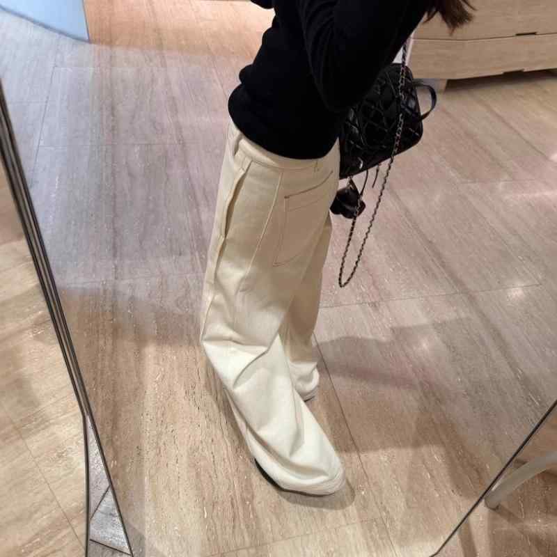 デニムパンツ レディース 秋冬 ハイウエスト ワイドレッグ ストレート ドレープ カジュアル 普段使い ストレッチ 快適 ボトムス ズボン