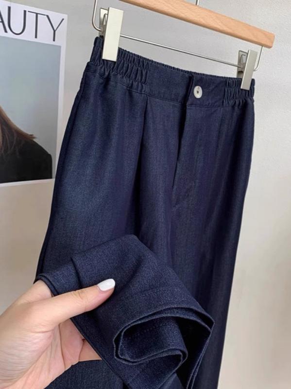 デニムパンツ 女性用 ダークブルー 夏用 薄手 落ち感 ゆったり スリム効果 ワイドレッグ ストレート 小柄対応 カジュアル 普段使い デニム素材 軽量 伸縮性