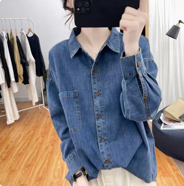 レディース ジーンズ プルオーバー 秋 ヴィンテージ工業 ゆったり ポロ襟 心地よい トップス 相応う 韓国 表現スタイルx2