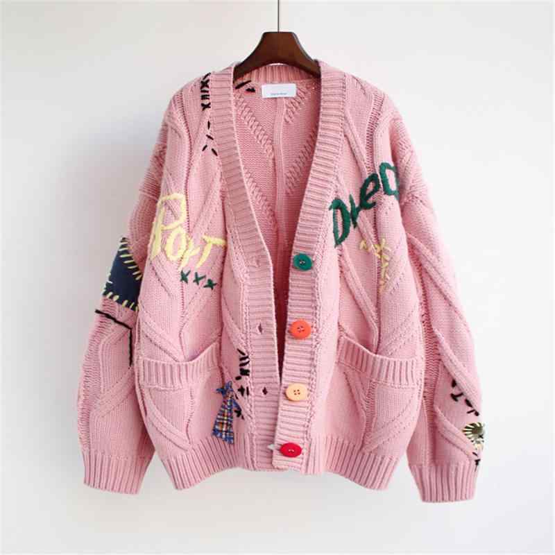 レディース 秋冬 ニット カーディガン ゆったり シルエット ピンセ アルファベット 刺繍 フィット セーター アウター 暖か レイヤード スタイル コットン混 素材x2