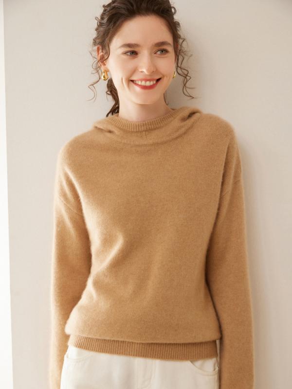 ニットフーディ 女性用 秋冬 カシミヤ フード付き ゆったり リラックススタイル 高級感 ウール 暖かみ ベースレイヤー ニット生地 柔らかい 着心地 日常使い