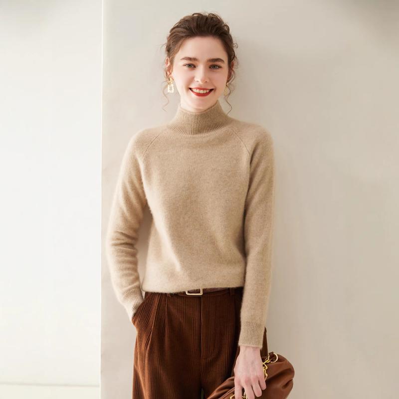 レディース 秋冬 カシミヤ ニット インナー トップス ハーフハイネック ラグランスリーブ 通勤用 普段使い 暖か 軽量 伸縮性 ソフト素材 女性シルエット｜日用雑貨　RISE店