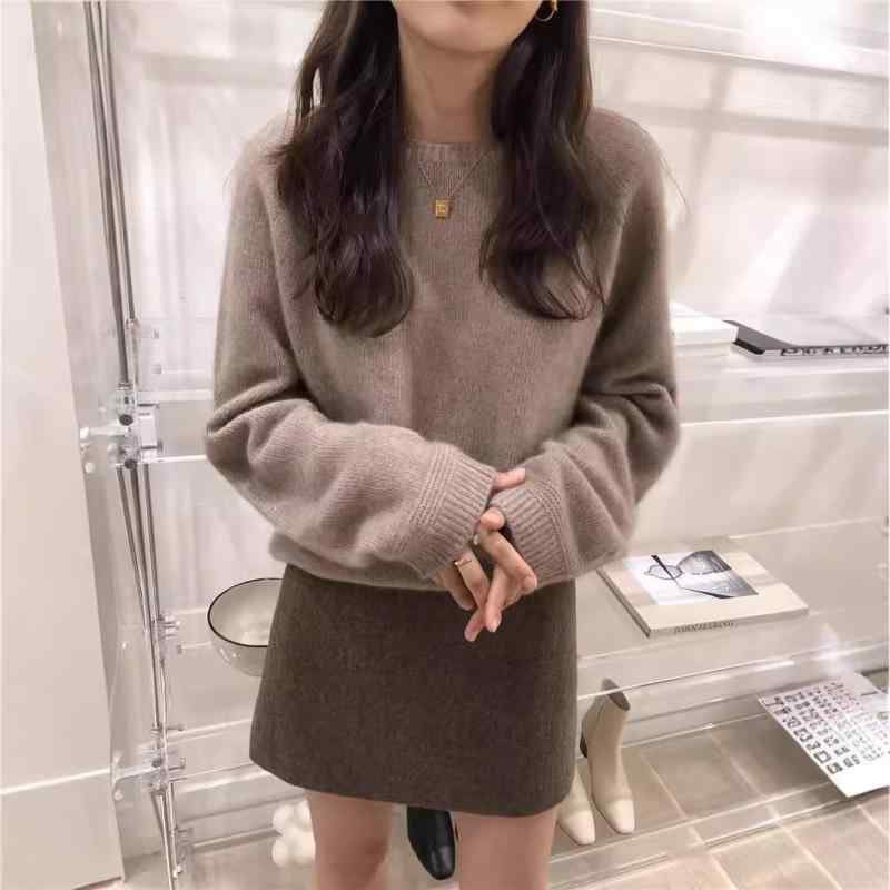 レディース ニットセーター 秋冬 厚手 ゆったり 韓国 リラックス プルオーバー ラウンドネック インナー トップス ウール100 暖か 柔らか 日常使い｜日用雑貨　RISE店