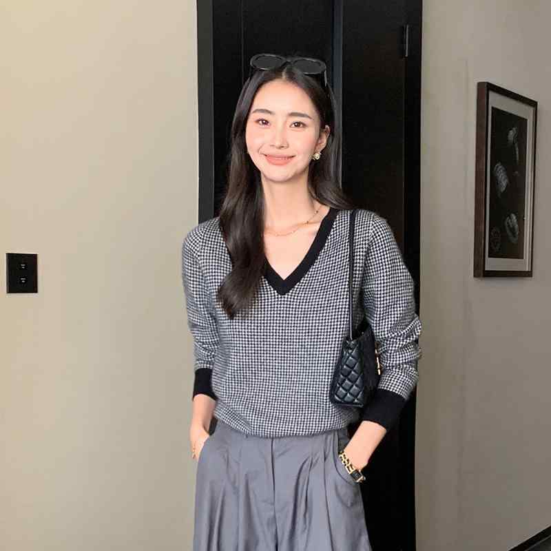レディース カシミヤ ニットセーター Vネック コントラストカラー ゆったり 保温 秋冬 カジュアル アウター 暖か フィット ファッション スタイル