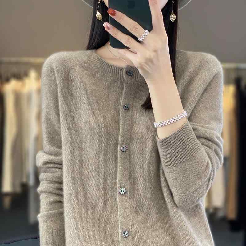 レディース カーディガン 羊毛 ニット ゆったり ラウンドネック 薄手 セーター トップス アウター 軽量 普段使い 柔らかい 着心地