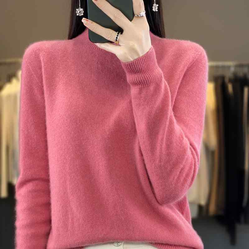 レディース 冬 ウール ニットセーター ハーフハイネック ゆったりシルエット 薄手 韓国 デイリー トップス 暖か素材 普段使い フィット インナー対応