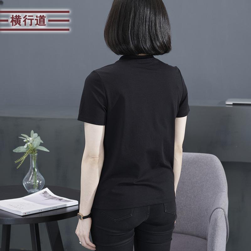 レディース Tシャツ 夏 短袖 半ハイネック 刺繍 配色 シンプル 韓国 大きめサイズ フィット カジュアル トップス 外出着 通気性 吸湿速乾