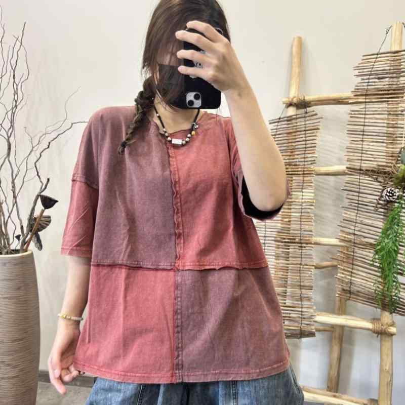 レディース Tシャツ 夏 クルーネック 半袖 ゆったり レトロ ベーシック スリムライン カジュアル シンプル プルオーバー トップス 普段使いx2