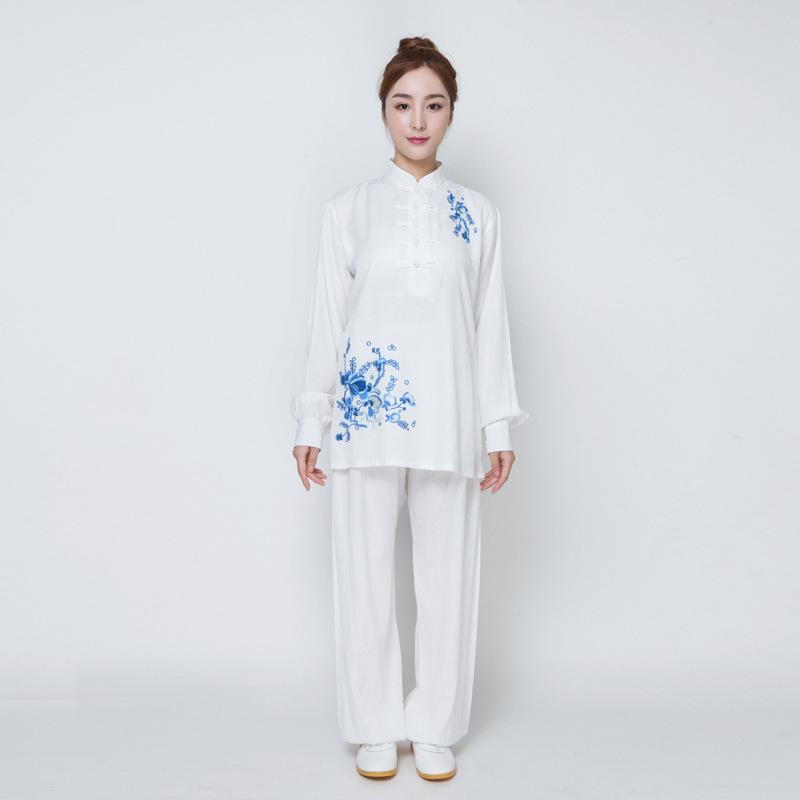 太極拳服 女性用 夏用 短袖 麻コットン 刺繍 通気性 軽量 吸湿速乾 武術練習 功夫 表演 ゆったりシルエット 室内用 アウトドア対応