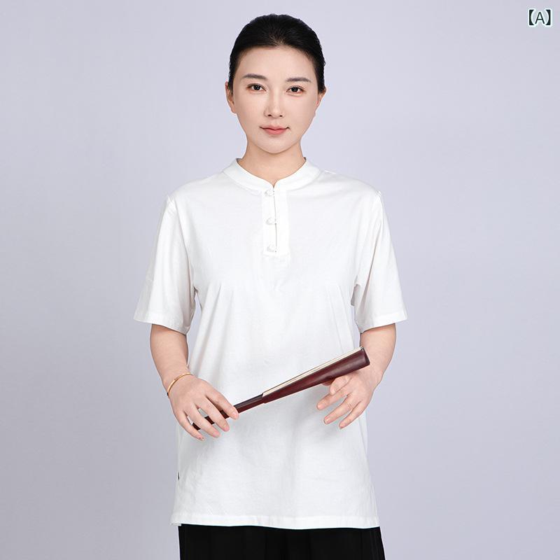 Tシャツ 太極拳 八段錦 練習着 男女兼用 コットン100% 短袖 夏用 通気性 吸湿性 軽量 快適 動きやすい