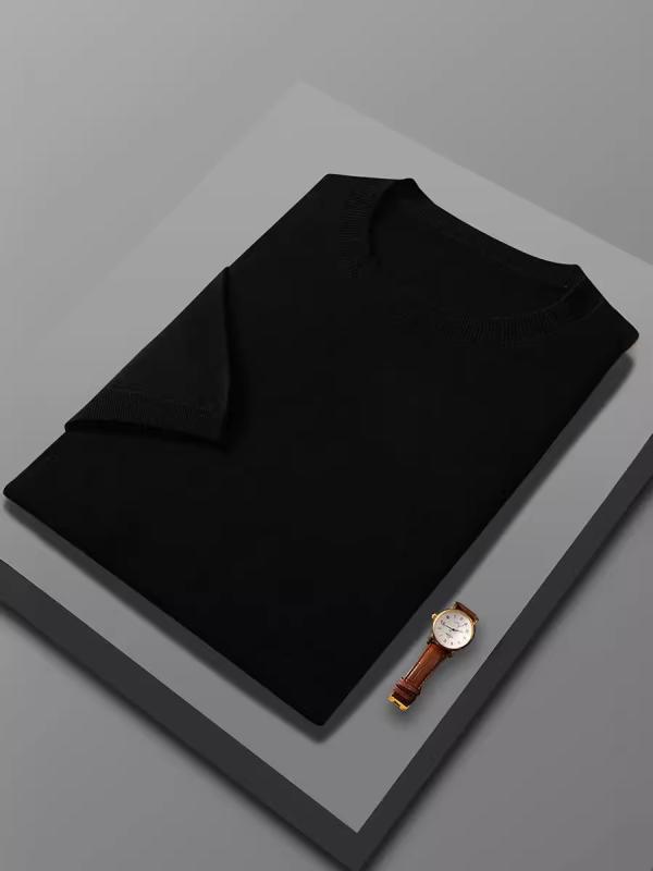 メンズ 羊毛 ニット Tシャツ クルーネック 短袖 カジュアル 薄手 単色 高級感 ベースレイヤー トップス レイヤード インナー 普段使い