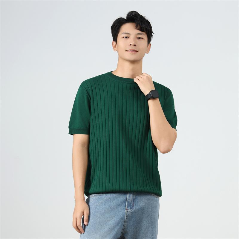 春夏 メンズ ゆったり 短袖 ニット シャツ フィット 通勤 日常使い カジュアル トップス コットン 混 吸湿速乾 軽量