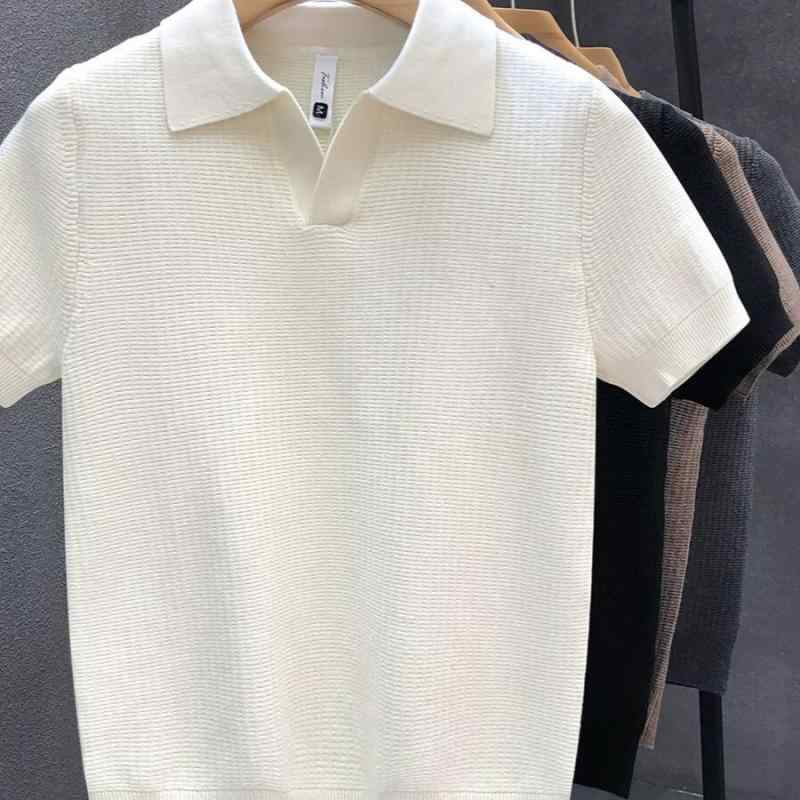 メンズ 夏用 ポロシャツ 短袖 ニット セーター スリムフィット ポロ襟 カジュアル トップス 吸湿速乾 軽量 綿混 ファッション 修身シルエット