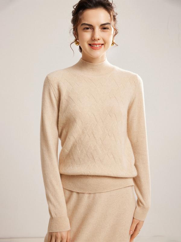 秋冬 レディース 薄手 ハーフハイネック カシミヤ ニットセーター ジャカード柄 長袖 プルオーバー トップス 暖かみ 柔らかい 素材 高級感 デイリー コーデ ベーシック スタイル