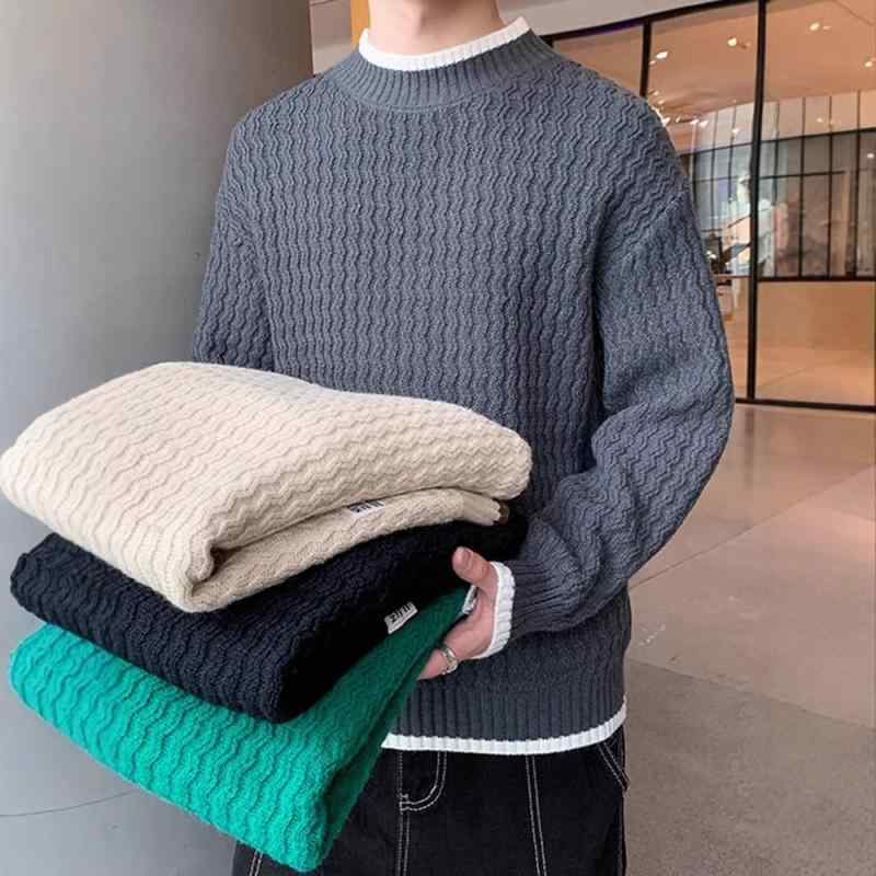 ニットセーター 男性用 秋冬 厚手 ゆったり 高級感 フィット カジュアル ニットアウター セーター トップス 普段使い 暖か 柔らかい ニット生地 レイヤード風